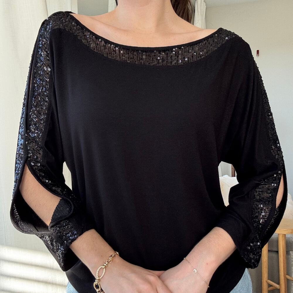 Cable & Gauge Sequin Top Medium Black Key Hole Sequin Shoulder Office Whimsigoth